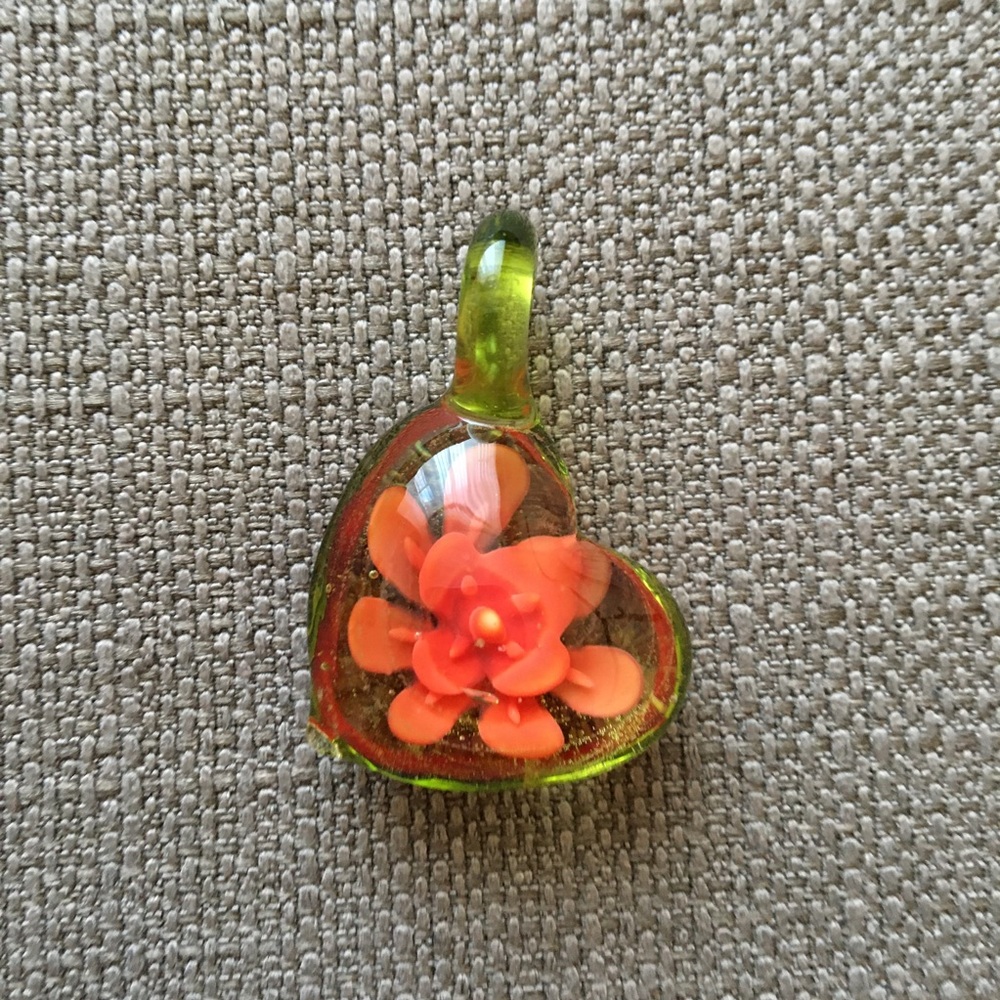 2 for $10/ 3 for $14 Art Glass Pendant Heart with Blooming Flower
